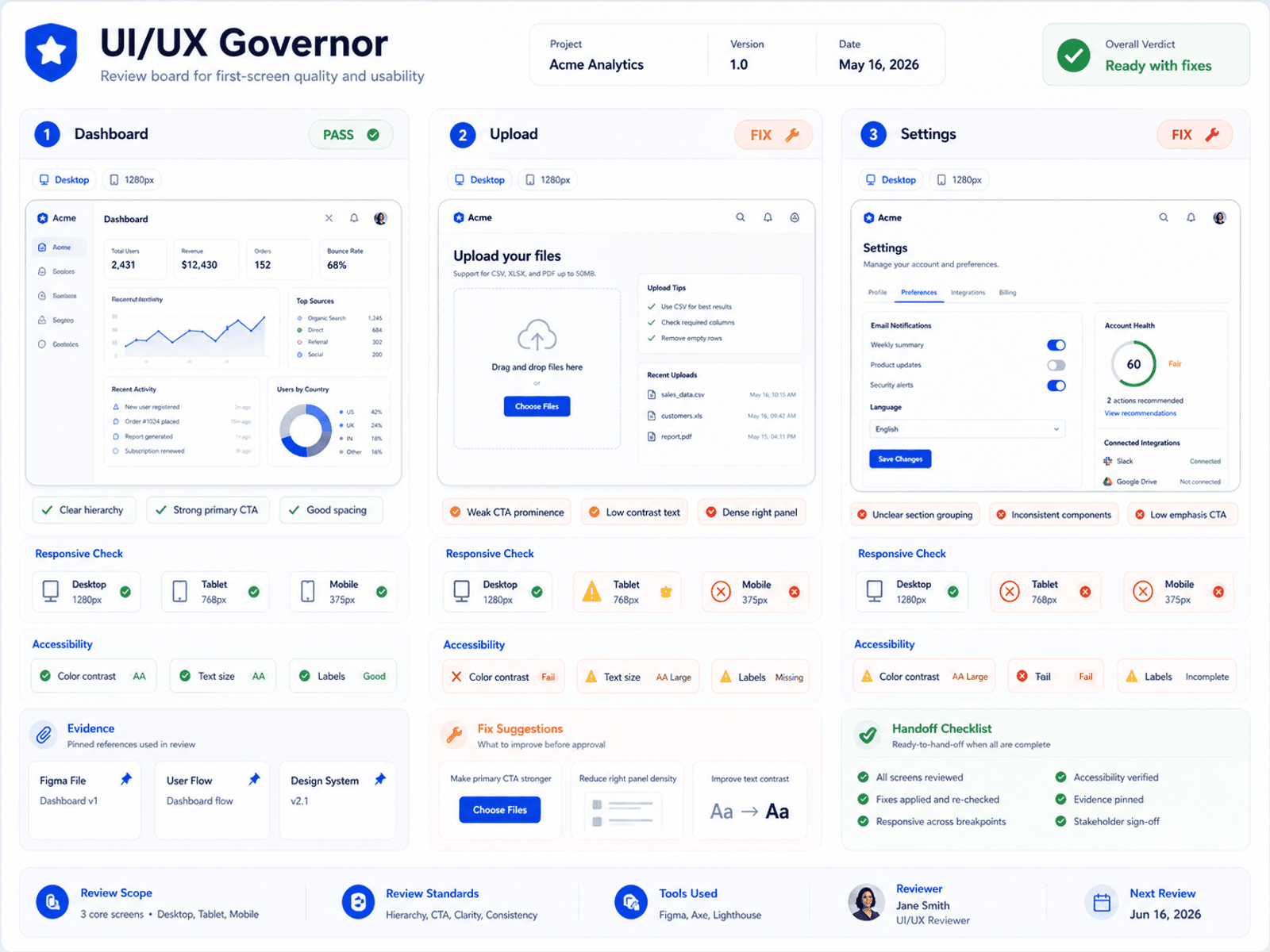 UI/UX Governor example output preview